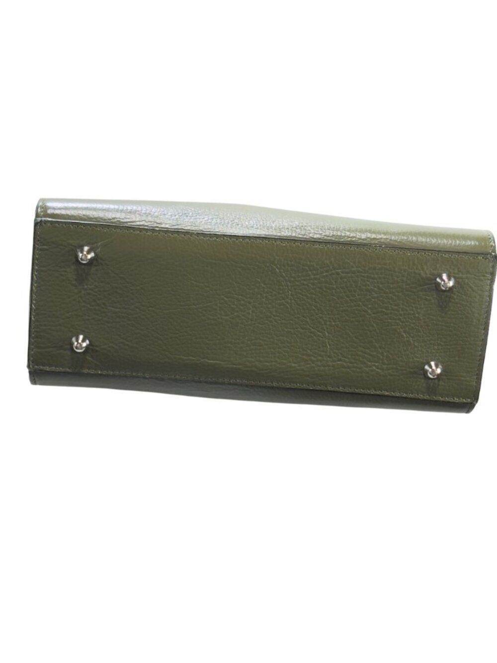 Green Pebbled Italian Leather Handbag Dual Handles Zip Closure - Picture 5 of 10